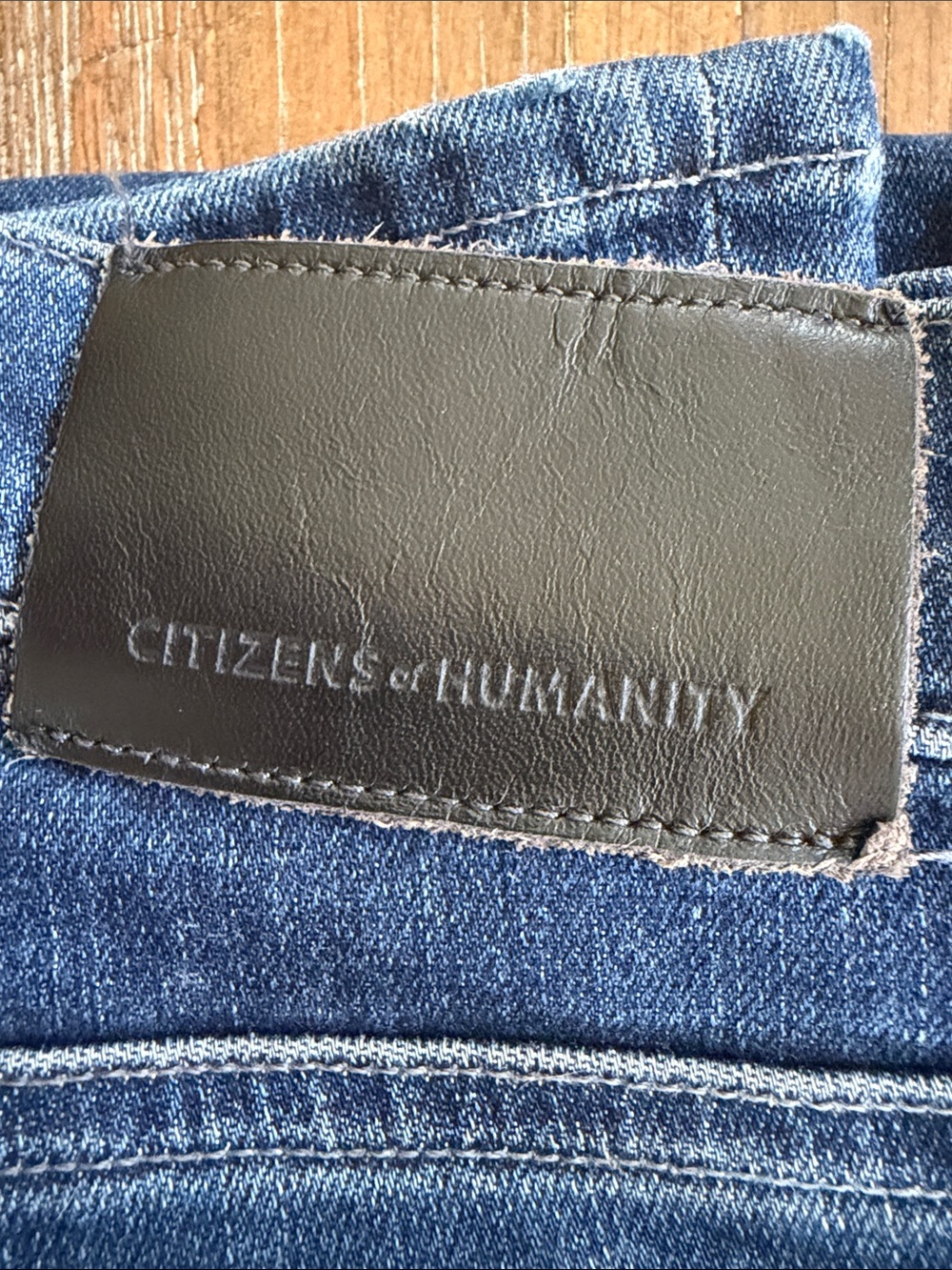 Citizens Of Humanity Dark Blue Slim Straight Jeans with Black Leather Patch